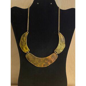 Vintage Boho Chic Crescent Statement Necklace Brass & Copper  Lobster Clasp